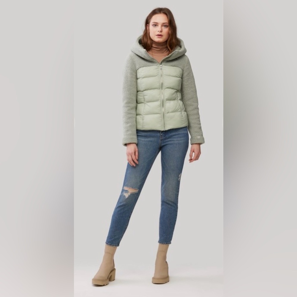 Soia & Kyo Light Sage Green Puffer & Fleece Hooded Jacket